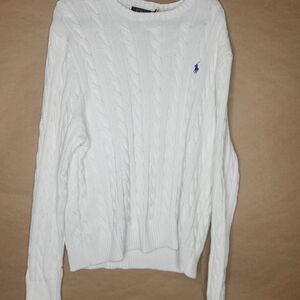 Ralph Lauren White Cable Knit Crewneck Sweater